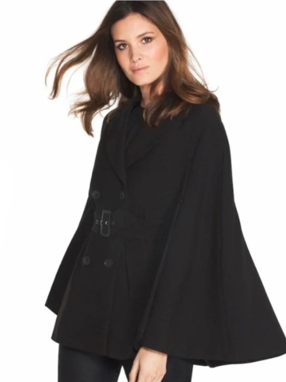 White House Black Market Belted Cape Jacket Women’s S Black Button
